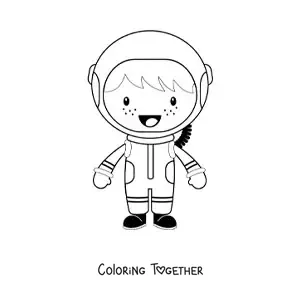 Coloring page of a smiling animated boy astronaut