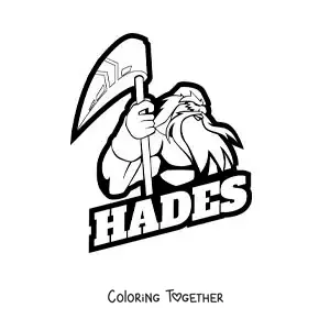 Coloring page of the god Hades with a weapon