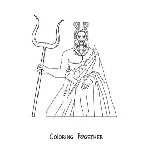 Coloring page of the god Hades of the underworld with a bident