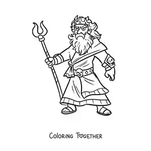 Coloring page of the Greek god of the underworld Hades animated with his bident