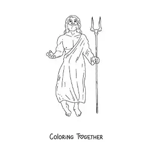 Coloring page of a realistic Hades with his bident