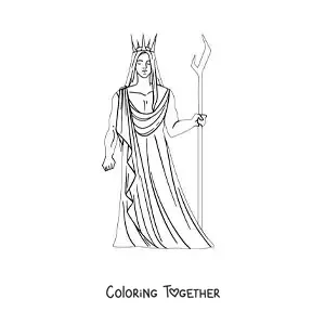 Coloring page of Hades the Greek god animated with his bident