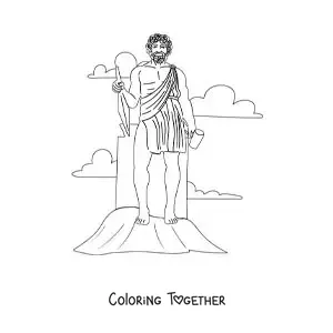 Coloring page of the god Hephaestus with his hammer