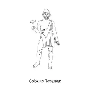Coloring page of the blacksmith god Hephaestus with his hammer