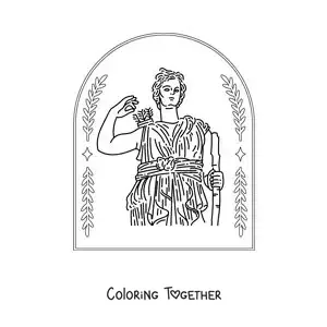 Coloring page of Artemis the Greek goddess with her bow and arrows