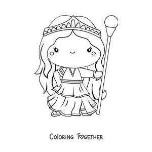 Coloring page of the Greek goddess Hera, animated and kawaii