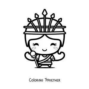 Coloring page of the goddess Hera, kawaii style