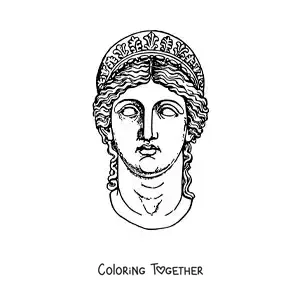 Coloring page of a statue of the face of the goddess Hera