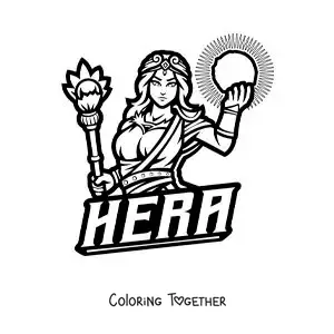 Coloring page of the goddess Hera, queen of the gods