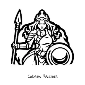 Coloring page of Athena with her shield and armor