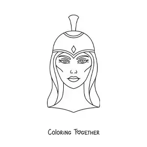 Coloring page of the face of Athena the Greek warrior goddess