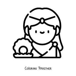 Coloring page of the goddess of love Aphrodite, animated and easy, with a seashell