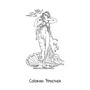 Coloring page of the birth of Venus the goddess of love