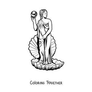 Coloring page of the birth of Venus, easy