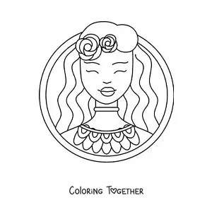 Coloring page of the animated face of Aphrodite the goddess of beauty