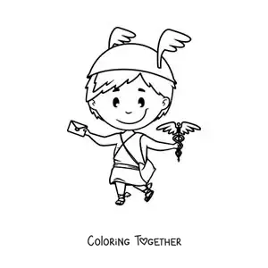 Coloring page of Hermes the messenger of the gods, animated and kawaii