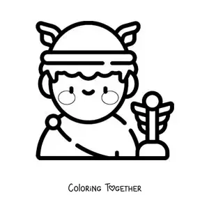 Coloring page of Hermes the cute kawaii Greek god with his winged helmet