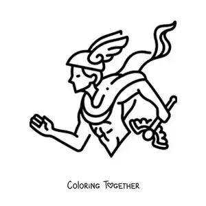 Coloring page of Hermes the Greek god in cartoon style with his caduceus