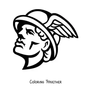 Coloring page of the face of Hermes with his winged helmet