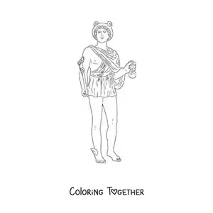 Coloring page of the Greek messenger god Hermes with his winged helmet