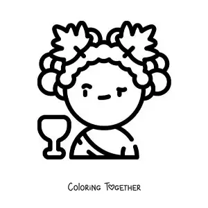 Coloring page of an animated Dionysus, easy, with a glass of wine