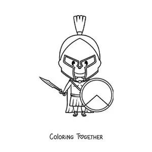 Coloring page of the Greek god Ares, kawaii and animated, with his helmet
