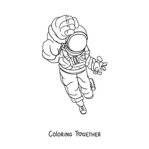 Coloring page of an astronaut in a spacesuit in a fighting pose