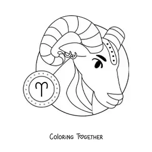 Coloring page of the ram of the Aries sign, cartoon style