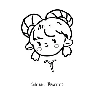 Coloring page of an Aries sign girl, cartoon and kawaii