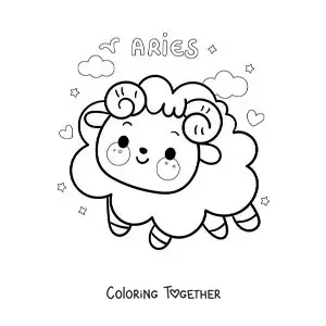 Coloring page of a ram of the Aries sign, kawaii style