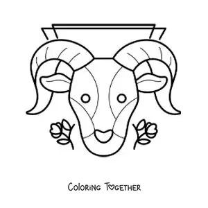 Coloring page of a ram of the Aries zodiac sign with flowers