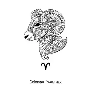 Coloring page of a mandala of the Aries sign