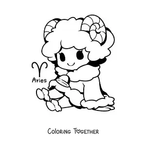 Coloring page of an Aries sign character, kawaii cartoon style