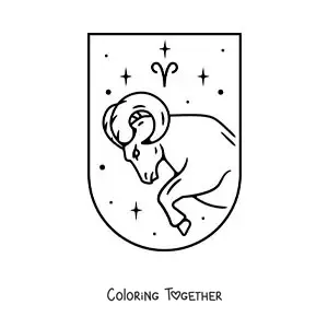 Coloring page of the ram of the Aries sign with the ram symbol