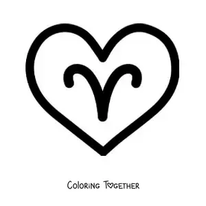 Coloring page of the Aries symbol inside a heart