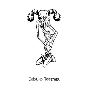 Coloring page of a man with an Aries sign ram, cartoon style