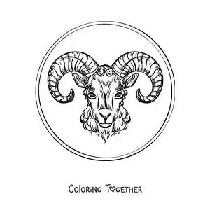 Coloring page of the ram of the Aries sign, realistic style