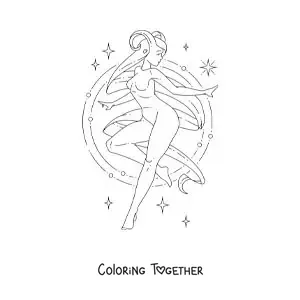 Coloring page of an Aries sign girl