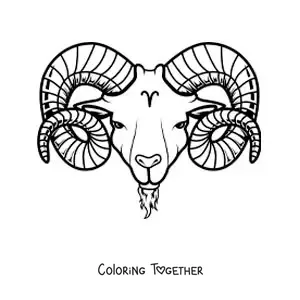 Coloring page of an easy ram of Aries with the ram symbol