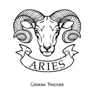 Coloring page of the ram of Aries with the name of the sign