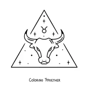 Coloring page of the bull of the Taurus sign with its symbol and stars