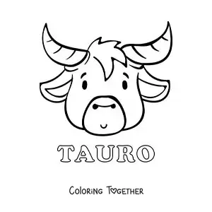 Coloring page of a cartoon bull of the Taurus sign with its name