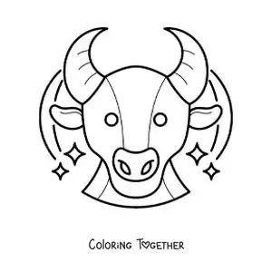 Coloring page of the head of the bull of the Taurus zodiac sign