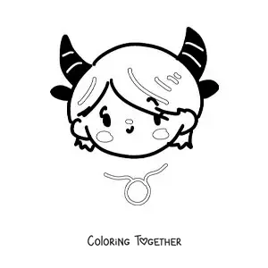 Coloring page of a Taurus sign girl, kawaii style