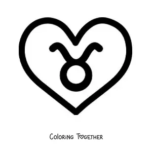 Coloring page of the Taurus symbol inside a heart