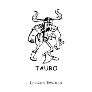 Coloring page of a cartoon Taurus sign viking