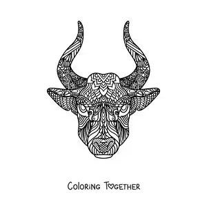 Coloring page of a mandala of the bull of the Taurus zodiac sign