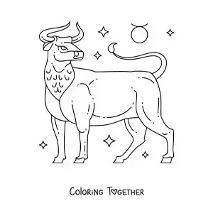 Coloring page of the bull of the Taurus sign and its symbol