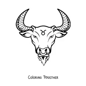 Coloring page of the bull of the Taurus sign, realistic, with its symbol