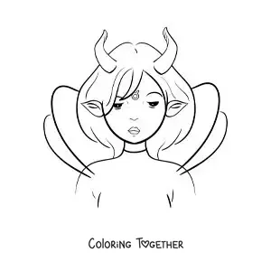 Coloring page of a cartoon Taurus sign girl, fantasy style